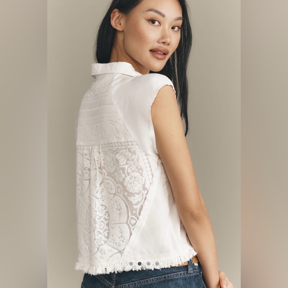 Anthropologie Pilcro Sleeveless Button-Front Lace Blouse size Small - Picture 2 of 8